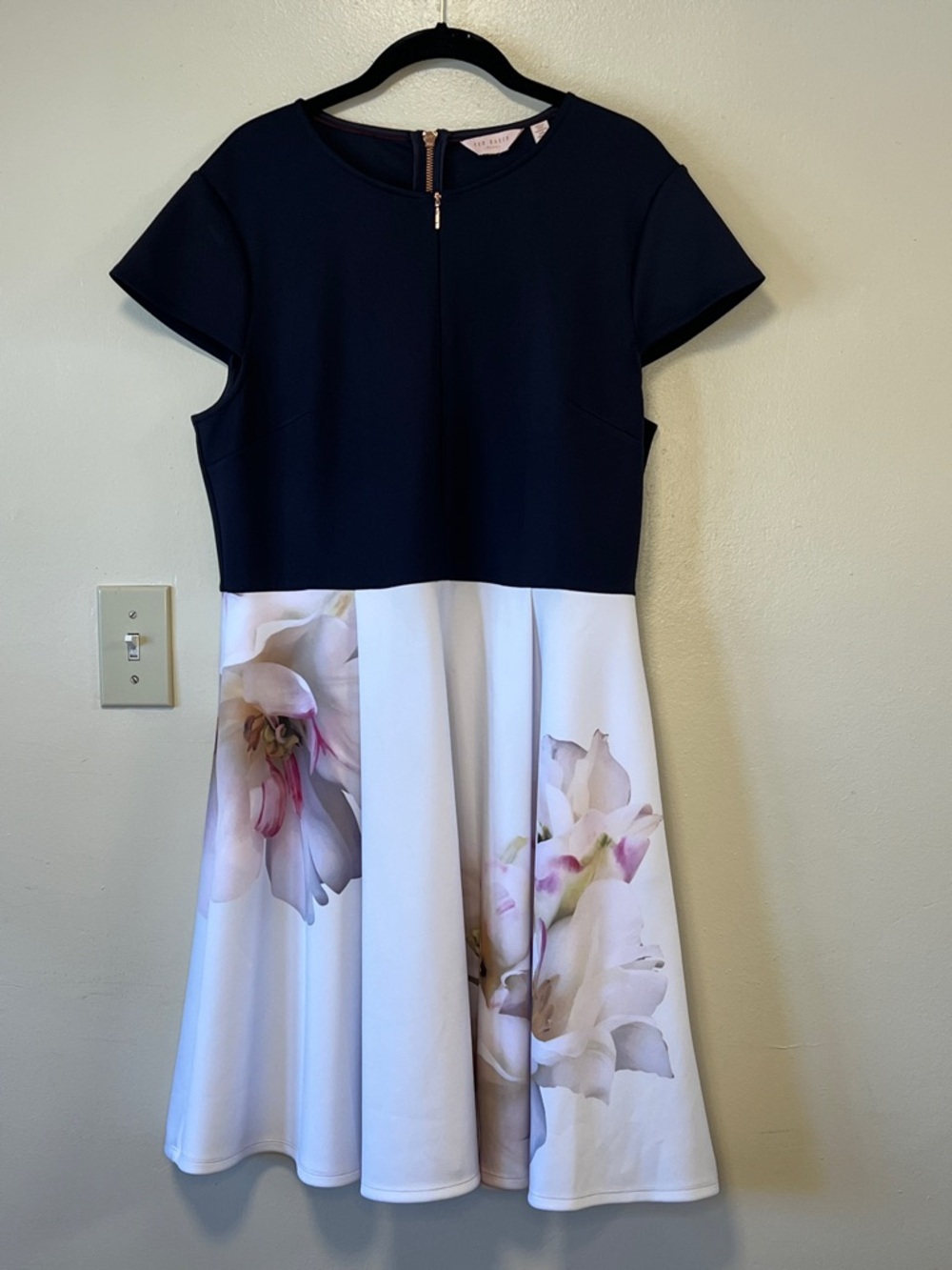 Ted Baker London Navy and White Floral Fit-and-Flare Dress